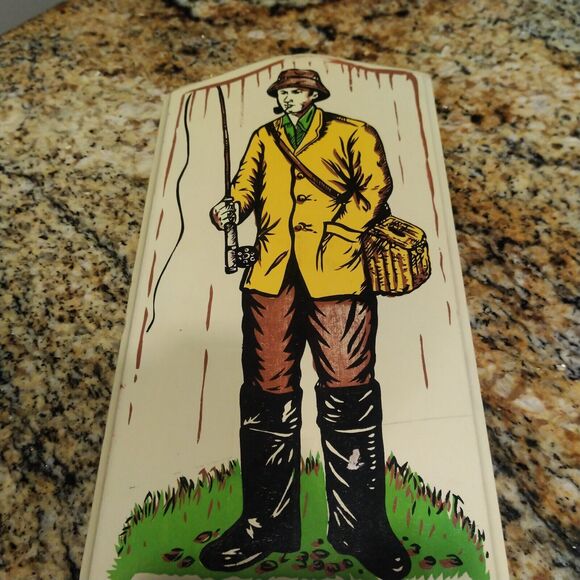 1950s Vintage V.G. Hand Painted Nautical Wood Fishing Sign Made in Japan - Picture 3 of 8